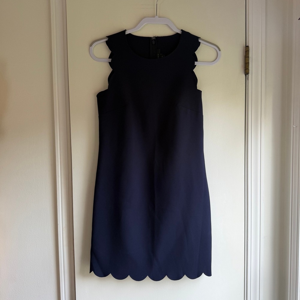 J.Crew Womens Navy Blue Scalloped Sleeveless Shift Dress 63746 Size 00
